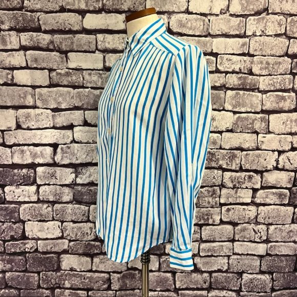 Colorayons Vintage Turquoise & White Striped Blouse Size M - Picture 4 of 10